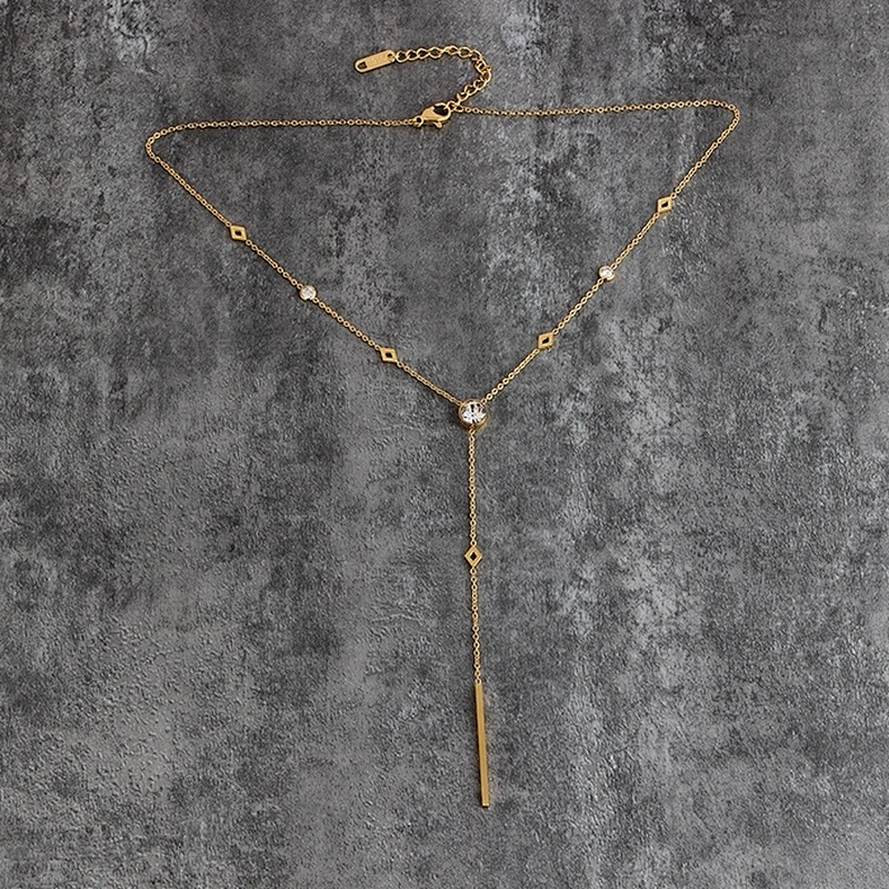 Miss Jewelry Women's Stainless Fashion Long Drop Necklace Chain Gold