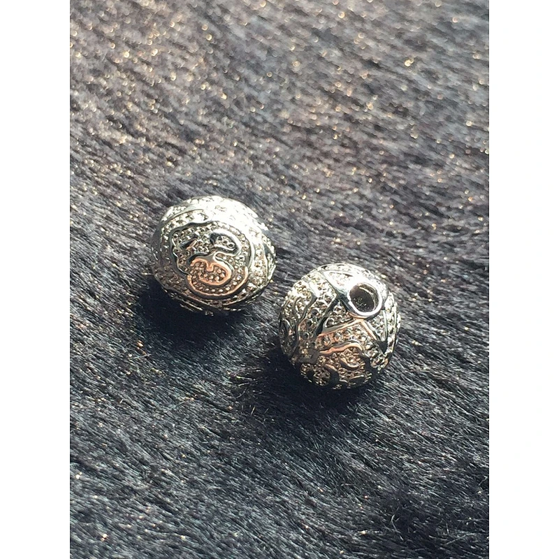 Missjewelry 18K plated sterling silver metal alloy custom logo beads for jewelry making, CZ Micro Pave om Beads