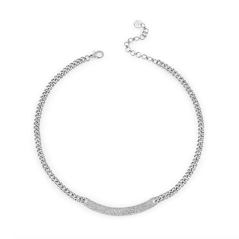 Custom curved id bar link stainless steel chokers for women