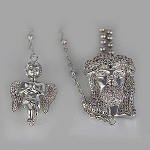 Hip hop jewelry set 925 silver gold jesus piece iced out pendant with angel wing