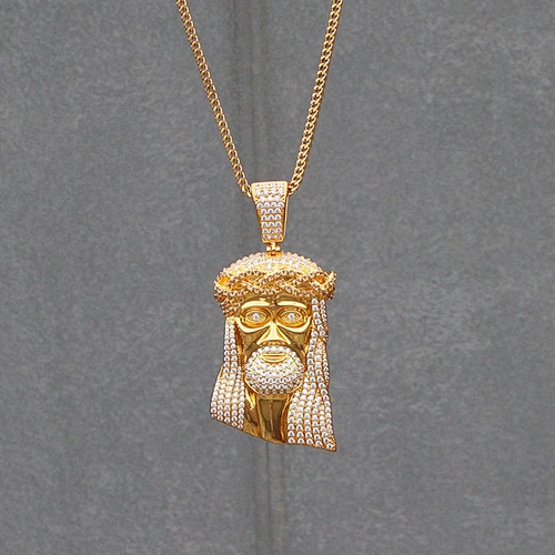 Hip Hop Diamond Zodiac Jesus Head Pendant Necklace