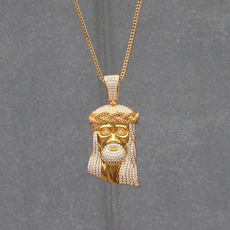 Hip Hop Diamond Zodiac Jesus Head Pendant Necklace