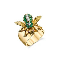 Gold Ring Diamond Bee on Cigar Band, Gold Wings