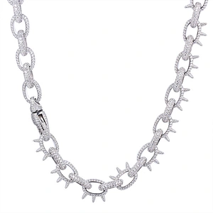 Men's Rap Jewelry Real Hip Hop Iced Out White Gold Link Chain Necklace
