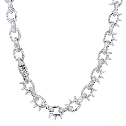 Men's Rap Jewelry Real Hip Hop Iced Out White Gold Link Chain Necklace