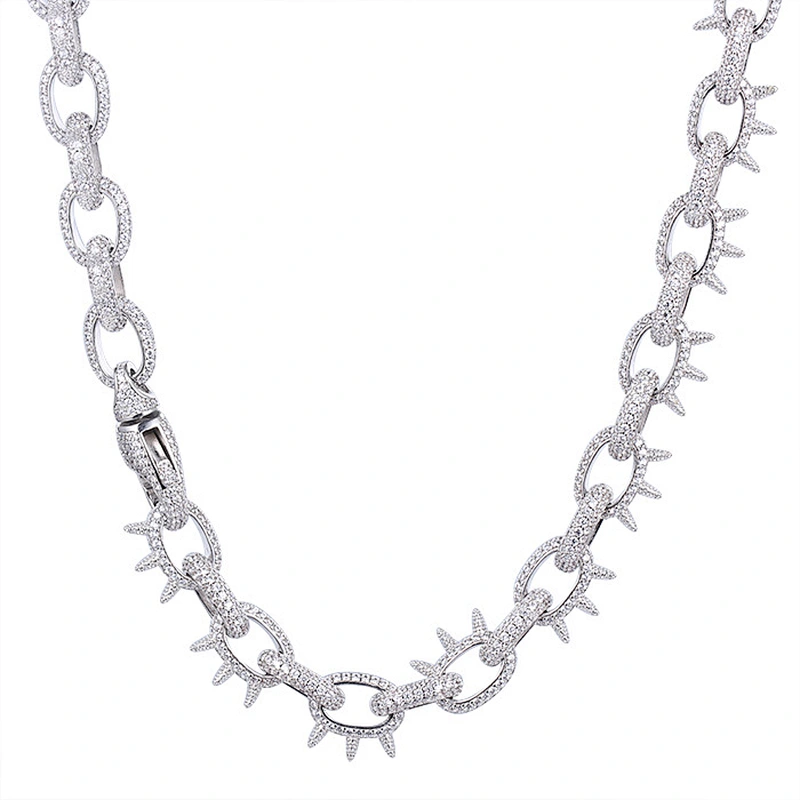 Men's Rap Jewelry Real Hip Hop Iced Out White Gold Link Chain Necklace