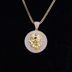Miss Jewelry iced out lion gold disc pendant men, wholesale cubic zirconia pendant MJHP194