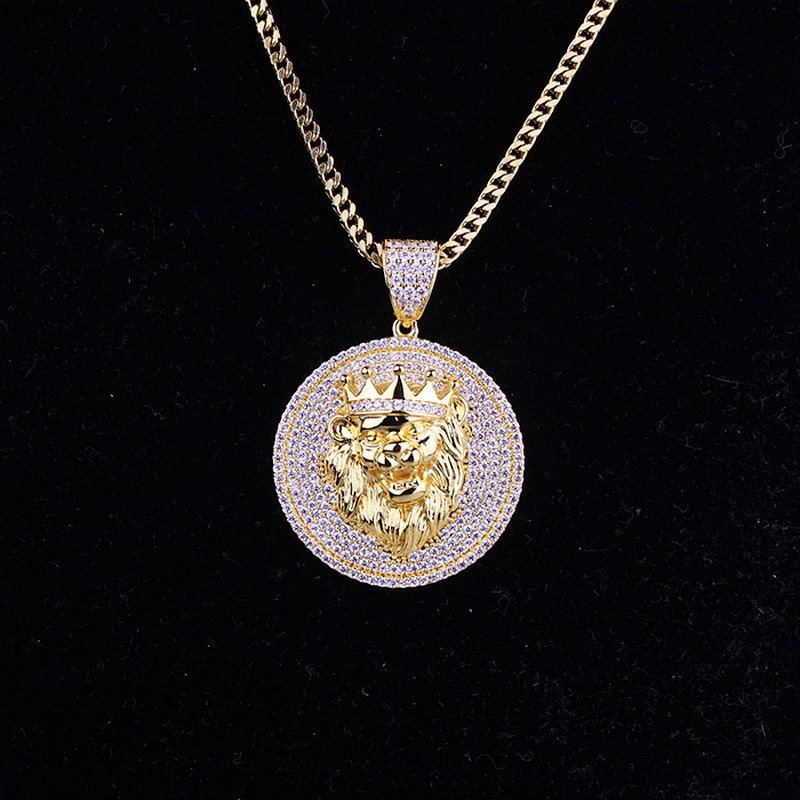 Miss Jewelry iced out lion gold disc pendant men, wholesale cubic zirconia pendant MJHP194