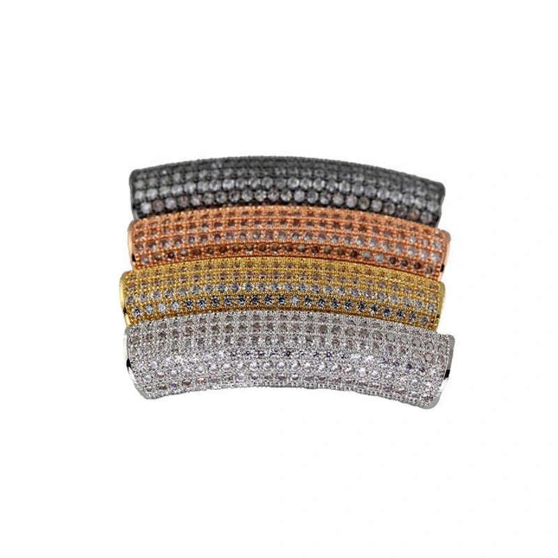 Wholesale cheap silver curved rhinestone micro pave tube beads to make bracelet necklace jewelry