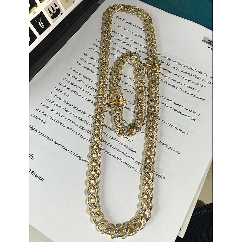 AAA Cubic Zirconia Diamond Cuban Link Bracelet Men Gold