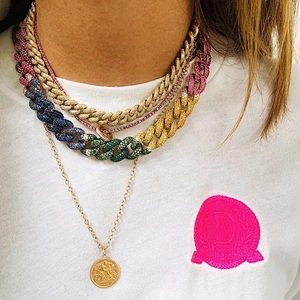 Multicolor CZ iced out jumbo rainbow cuban link choker necklace chain