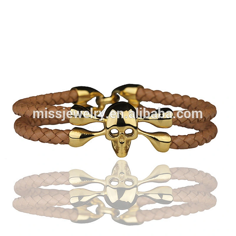 Miss Jewelry Dual Layer Mens Skull Leather Bracelets