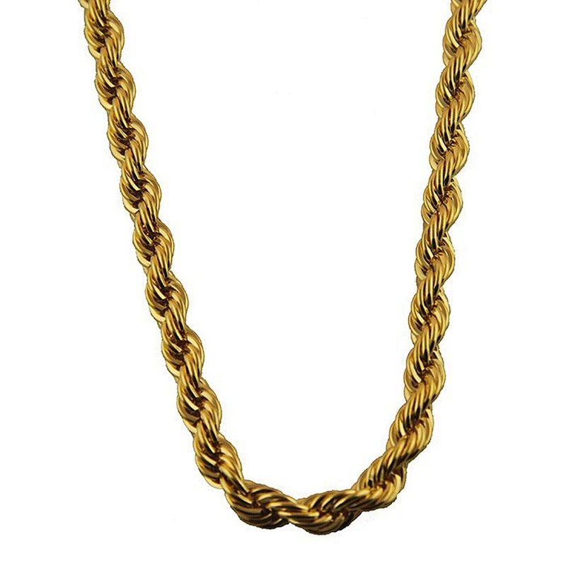 Men's 18k yellow gold plated twisted rope chain necklace jewelry