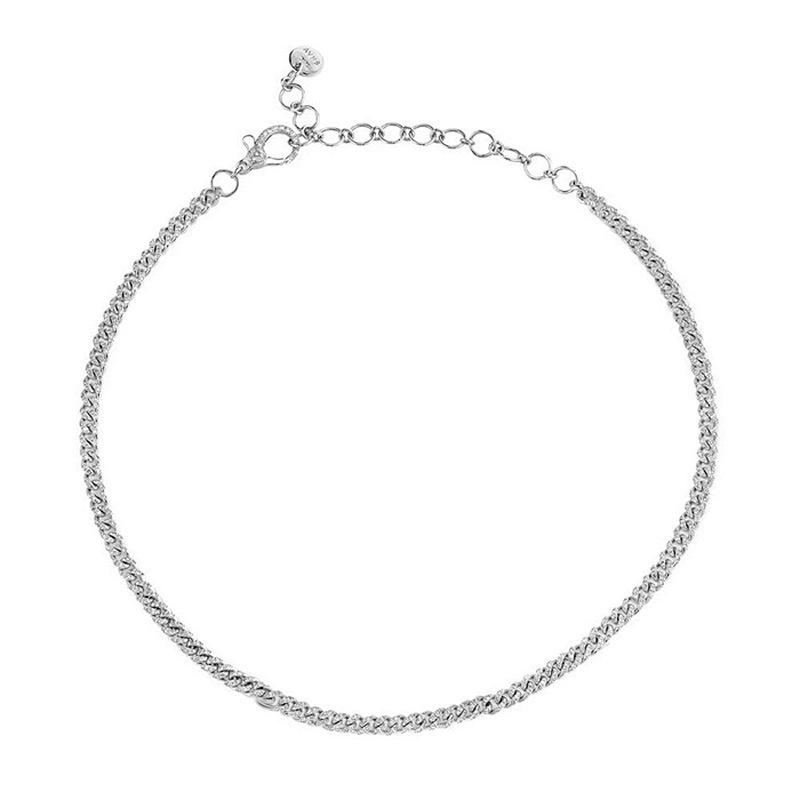 14k Gold plated baby link pave 925 silver choker necklace