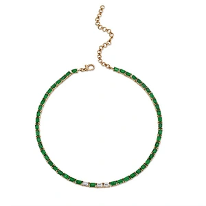 925 sterling silver emerald two-tone choker tennis necklace