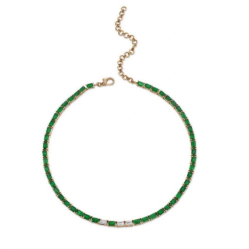 925 sterling silver emerald two-tone choker tennis necklace