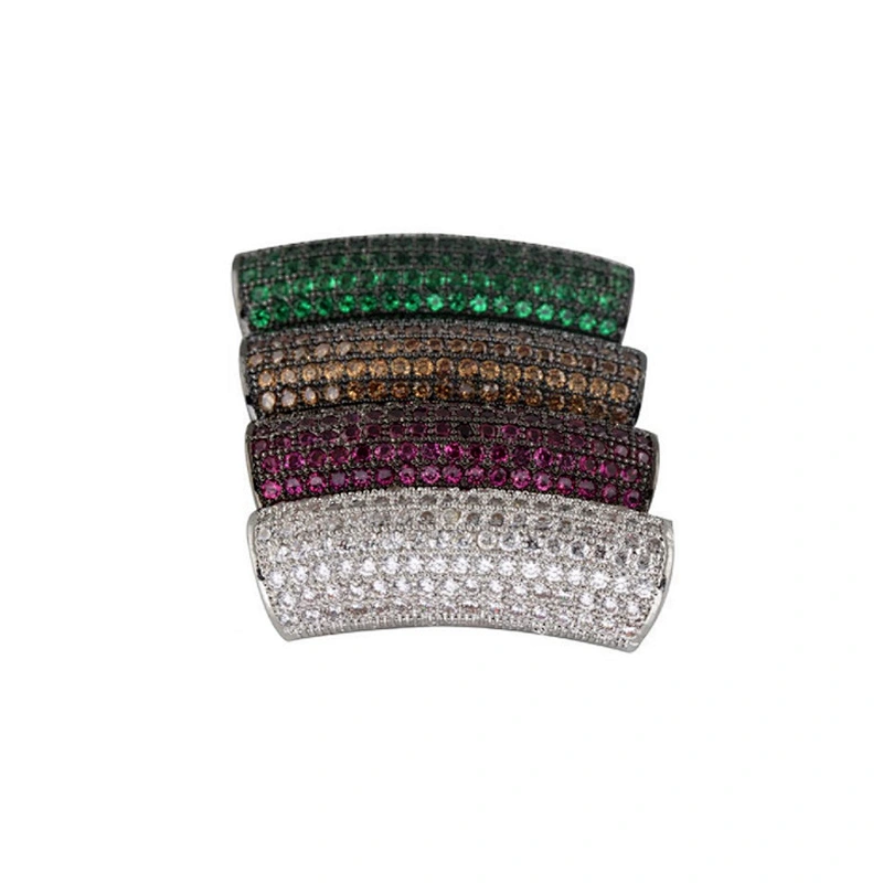 Wholesale cheap silver curved rhinestone micro pave tube beads to make bracelet necklace jewelry