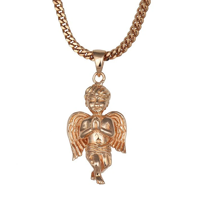 Miss Jewelry Mens micro gold angel wings pendant necklace
