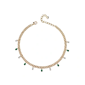 Women Hip Hop Jewelry Cubic Zirconia Choker Gold Necklace Baguette Drop Link Choker
