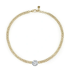 Solitaire round diamond women cuban chain choker link necklace