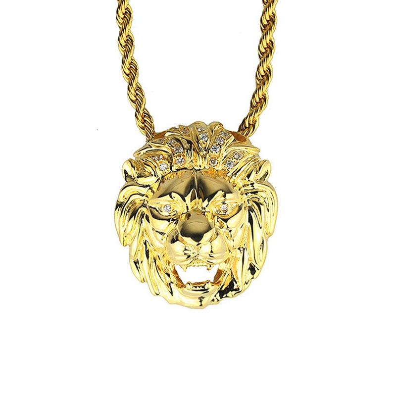 Mens Dubai 18K Gold Chain Lion Head Pendant Designs