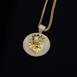 Miss Jewelry iced out lion gold disc pendant men, wholesale cubic zirconia pendant MJHP194