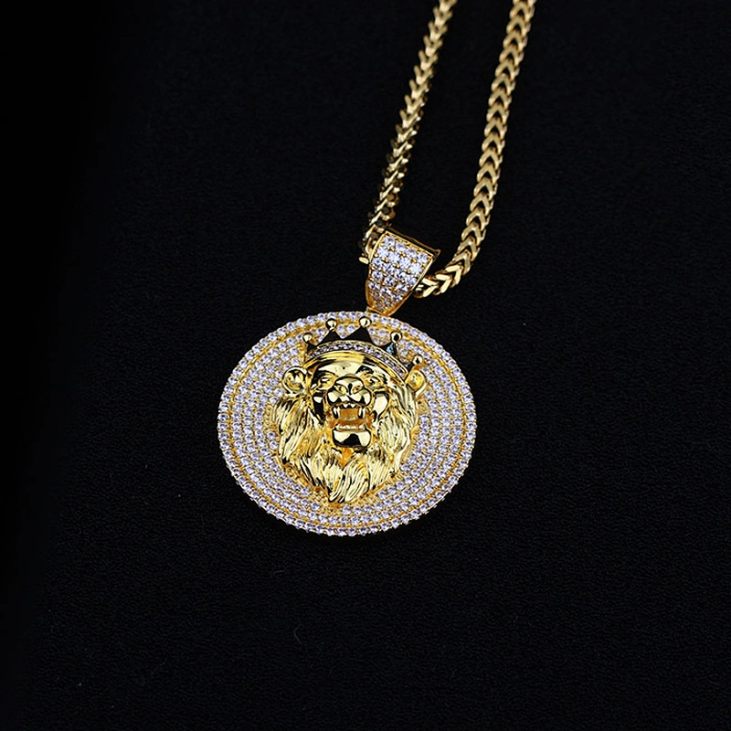 Miss Jewelry iced out lion gold disc pendant men, wholesale cubic zirconia pendant MJHP194