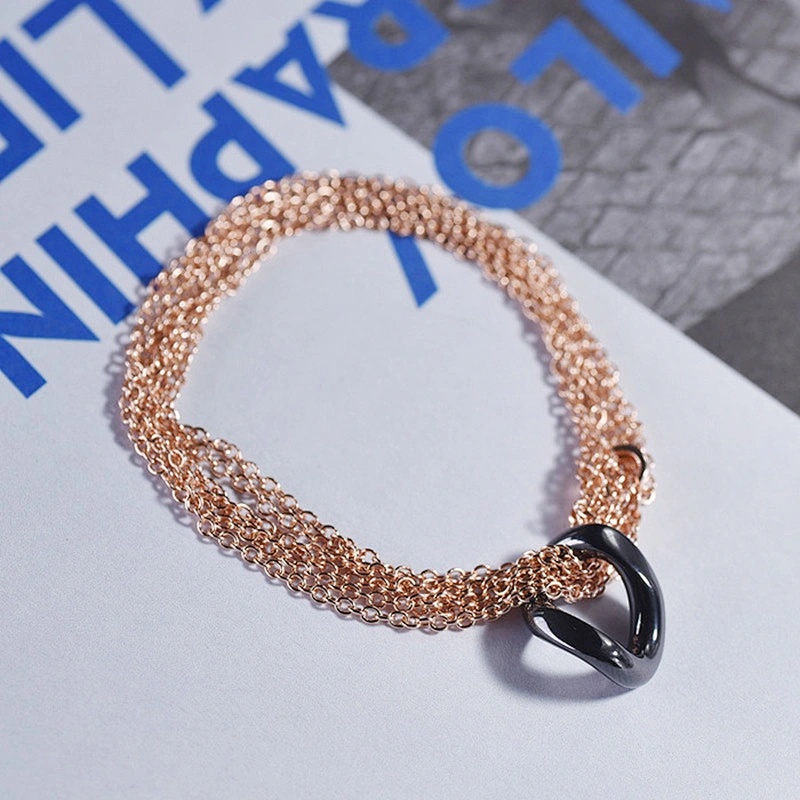Designer fashion rose gold plated stainless steel women chain ceramic bracelet