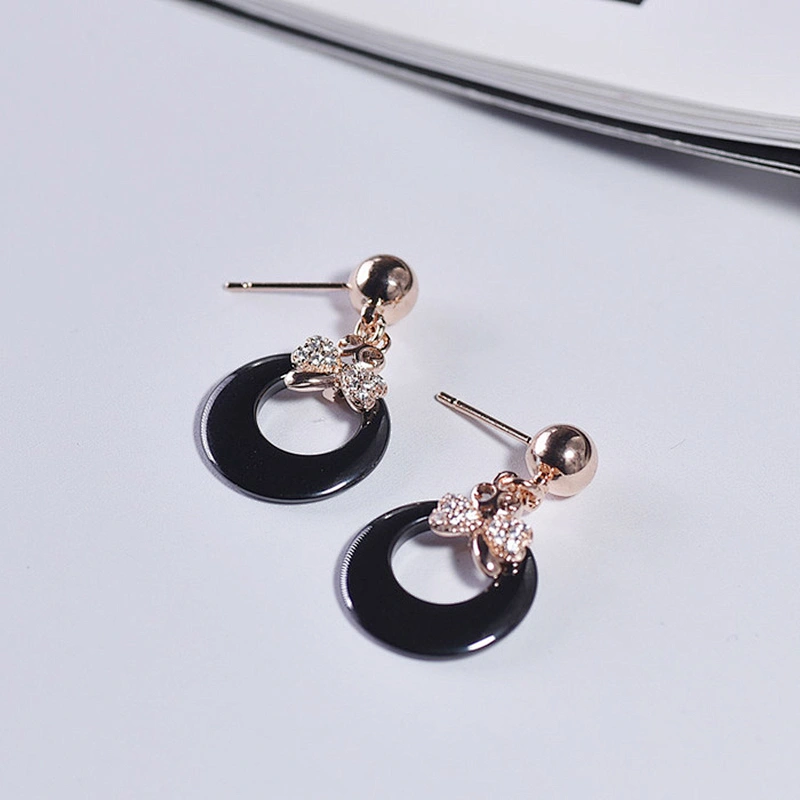 Fashionable handmade gold plated drop earrings ceramic silver jewelry