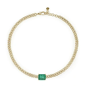 Custom gold plated columbian emerald iced out pendant link chain necklace