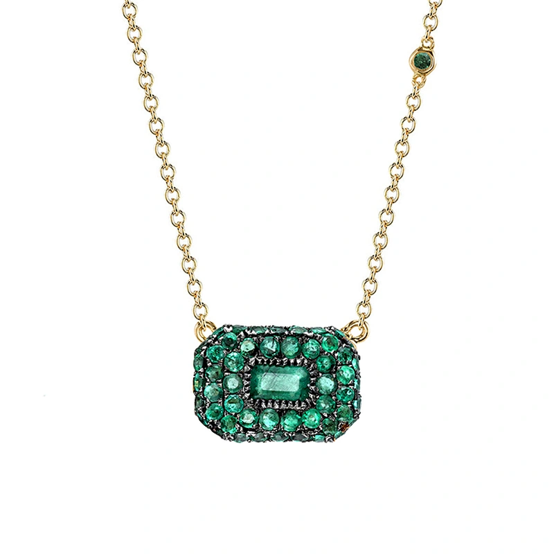 Miss Jewelry CZ Micro Pave Baguette Gemstone Necklace For Women