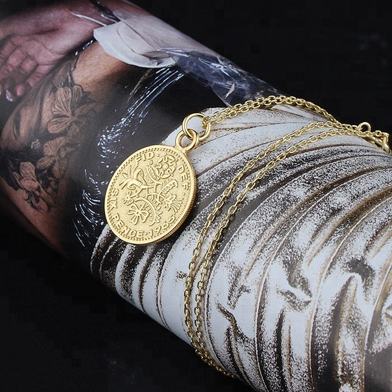 Miss Jewelry Simple Stainless Steel Elizabeth Round Pendant Jewelry Gold Coin Pendant Necklace