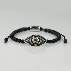 Adjustable 18k Gold Micro Paved Devil Eye Mens Bracelet Beaded Manufacturer