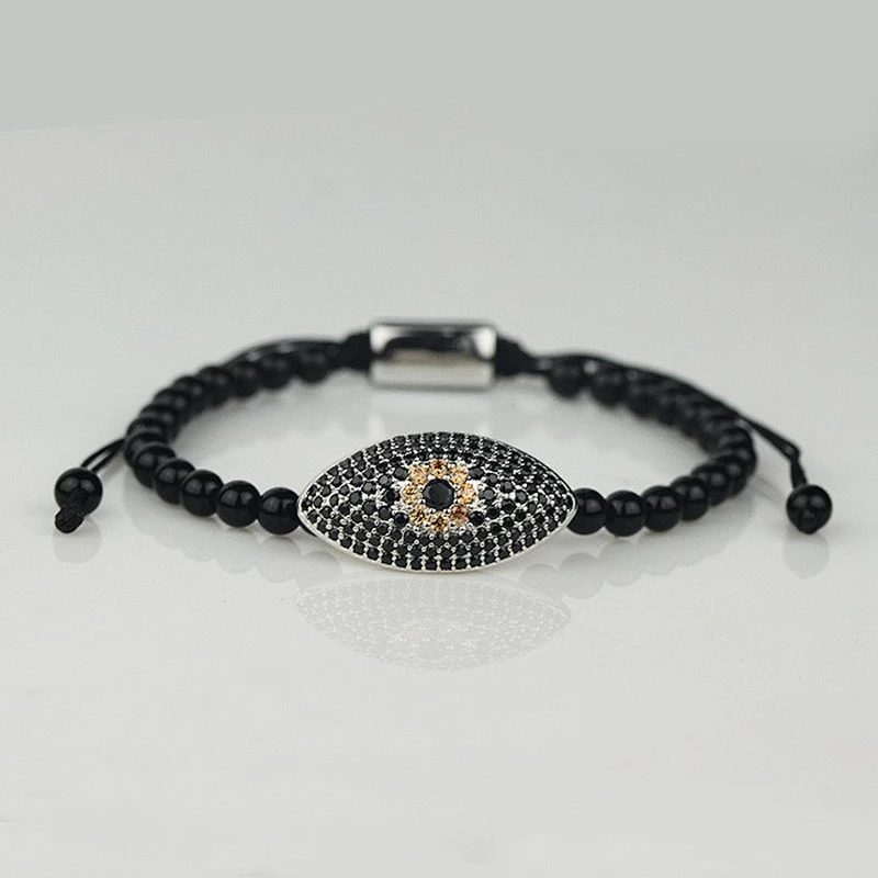 Adjustable 18k Gold Micro Paved Devil Eye Mens Bracelet Beaded Manufacturer