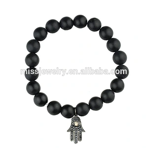 Gold hamsa bracelet beads men, natural stone bead bracelet