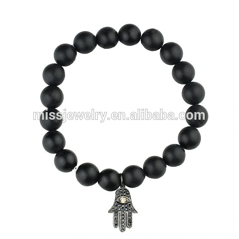 Gold hamsa bracelet beads men, natural stone bead bracelet