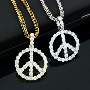 Men & Women Hip hop Silver 925 Jewelry Iced Out Peace Sign Coin Pendant