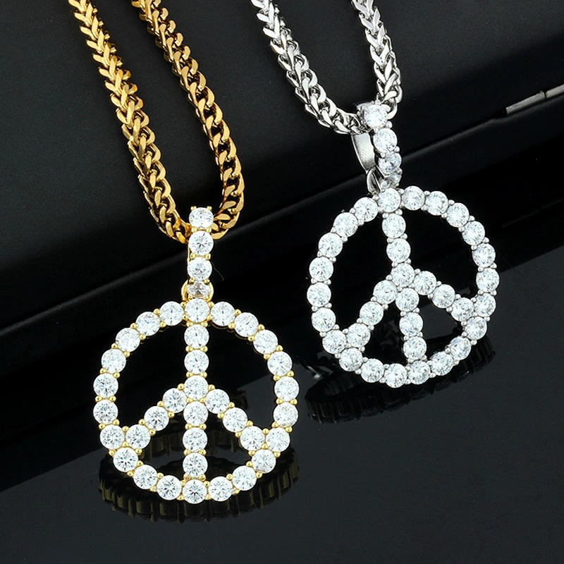 Men & Women Hip hop Silver 925 Jewelry Iced Out Peace Sign Coin Pendant