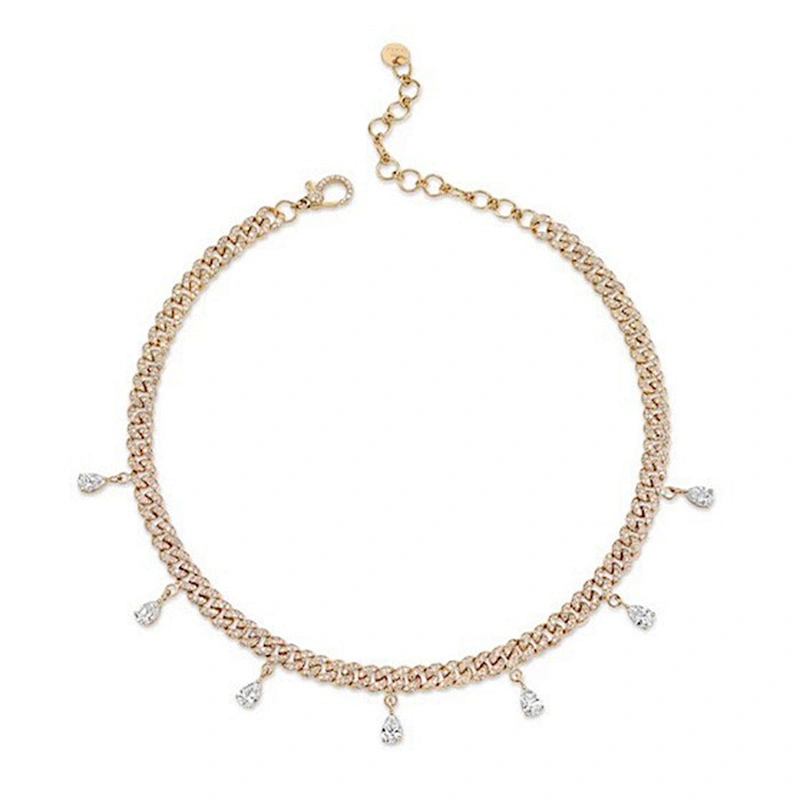 7 Pear drop link necklace women brass cuban link choker