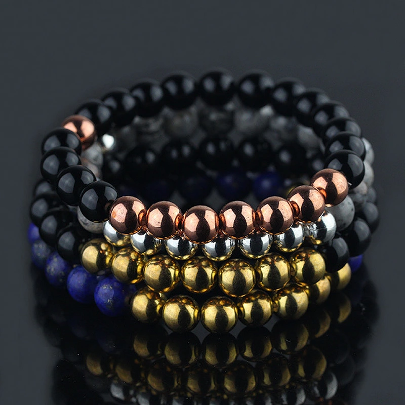 Mens Stone Bead Bracelets, Gemstone Gead Stretch Bracelets
