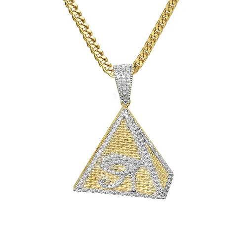 Iced Out Gold Pendant Designs Men, Gold Mens Hip Hop Pyramids Pendant