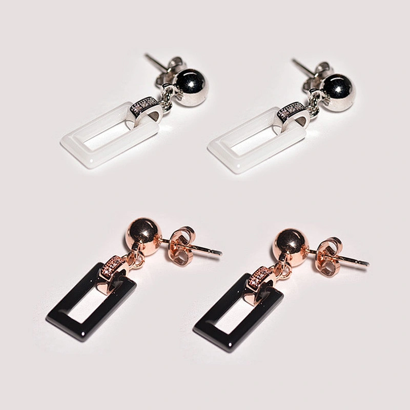 New model women square white ceramic earrings