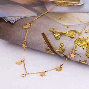 Women's  Necklace Stainless Steel Diamond Gold Plated Moon Star Drop Choker