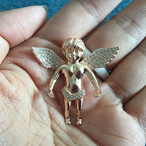 Hip pop angel wing micro pave iced out jewelry angel pendant China wholesale