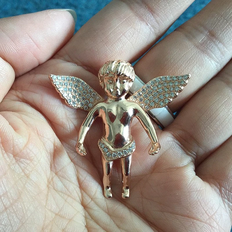 Hip pop angel wing micro pave iced out jewelry angel pendant China wholesale