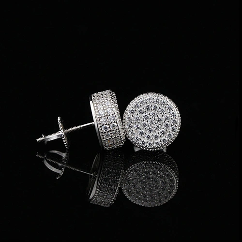 Men styles high quality white zirconia stone stud earrings silver
