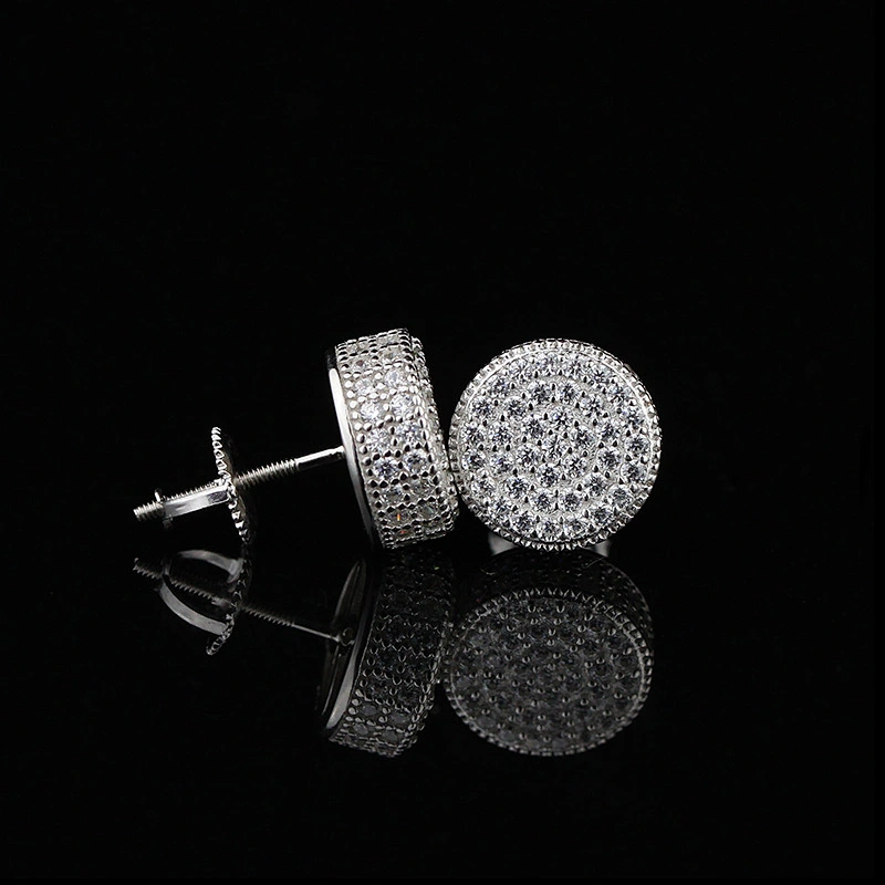 Men styles high quality white zirconia stone stud earrings silver
