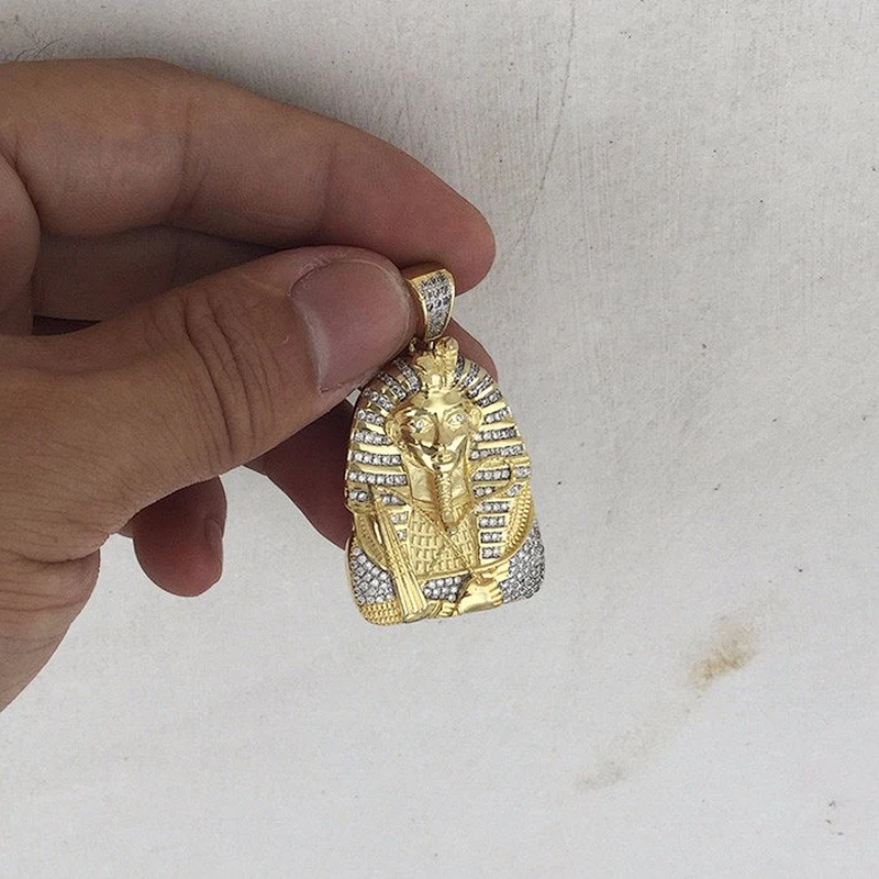 Silver Diamond Iced Out Big Jewelry Gold Pharaoh Pendant Necklace