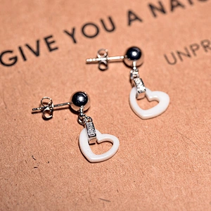 Luxury handmade gold plated CZ diamond heart shape drop ceramic earring
