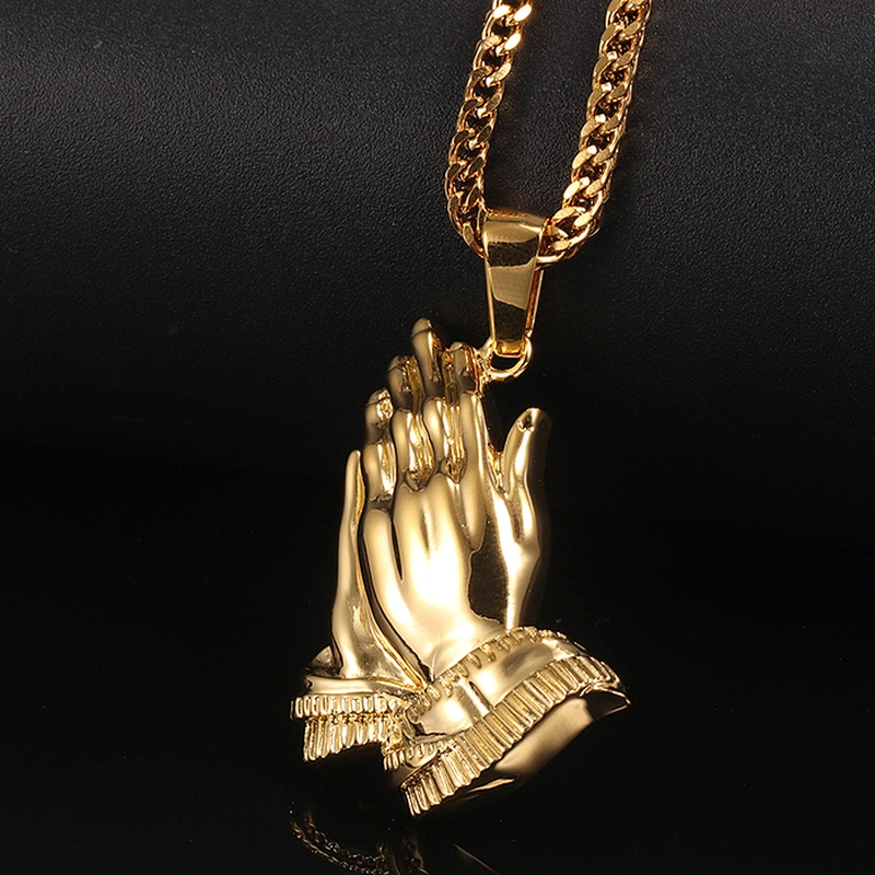 Hip hop tanishq pray hand gold pendant designs for men, gold pendant set MJHP052